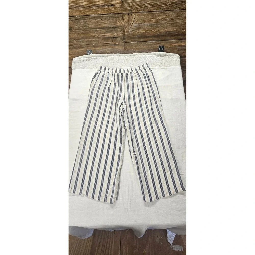 Cato Mens White Blue Yellow Striped Wide Leg Button Side Pants S New